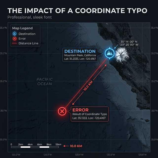 Diagrama de errores comunes al copiar coordenadas GPS
